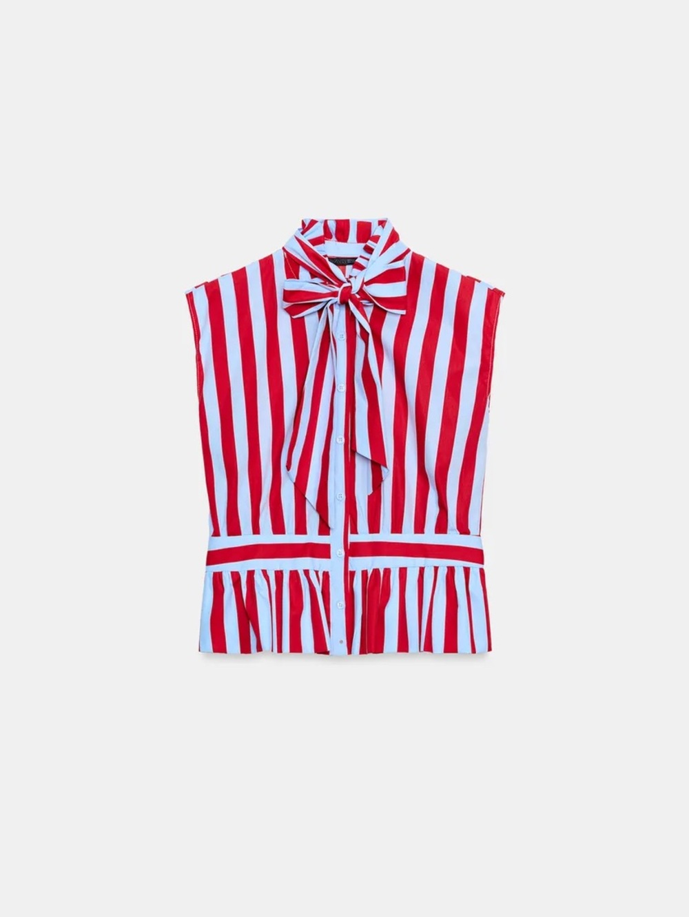 Zara Red and White Striped Bow-Tie Sleeveless Blouse
